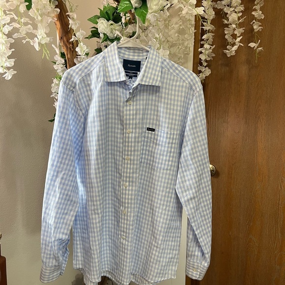 Faconnable Blue and White Checkered Dress Shirt - Picture 1 of 6